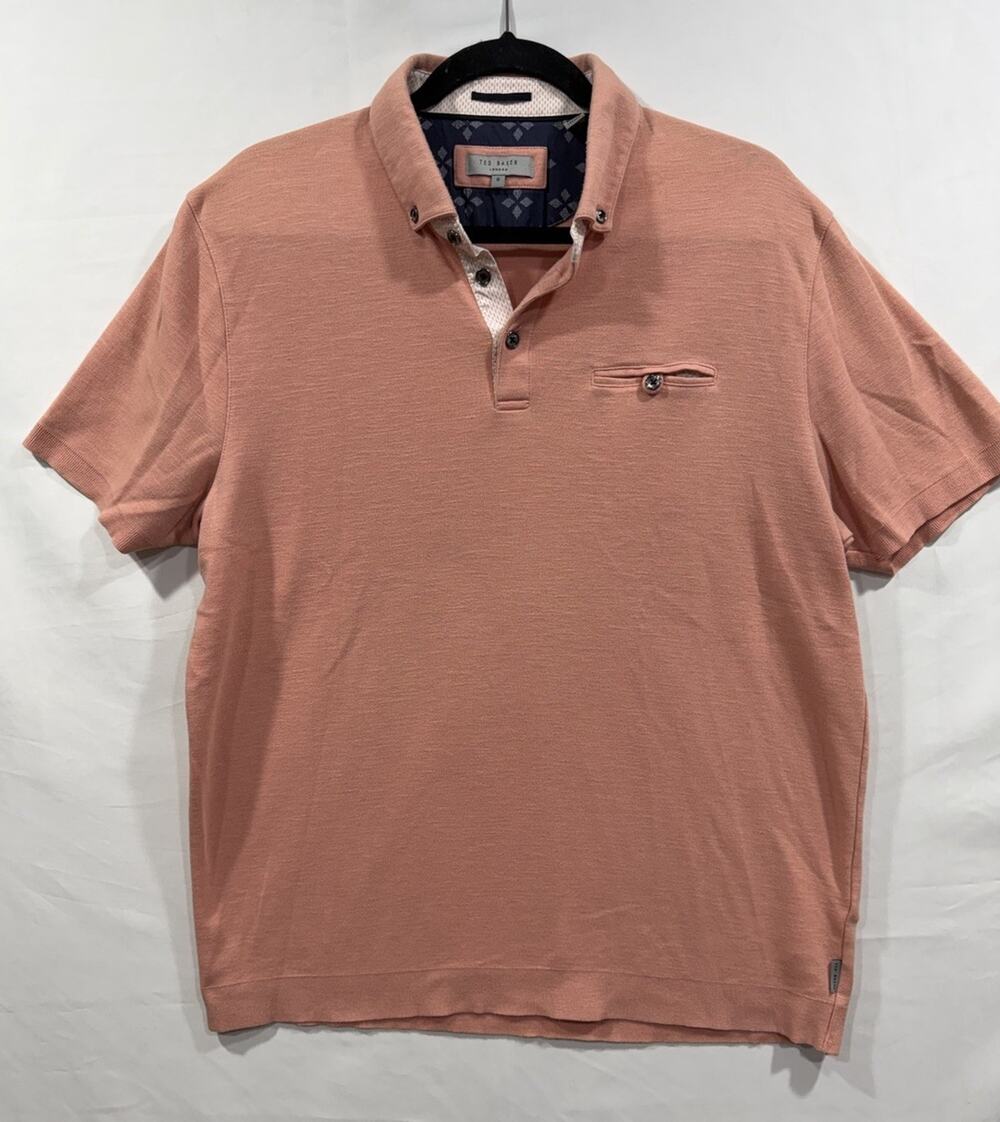 TED BAKER LONDON Orange/Coral Tortilla Polo Birdseye Stripe Collar Size XXL